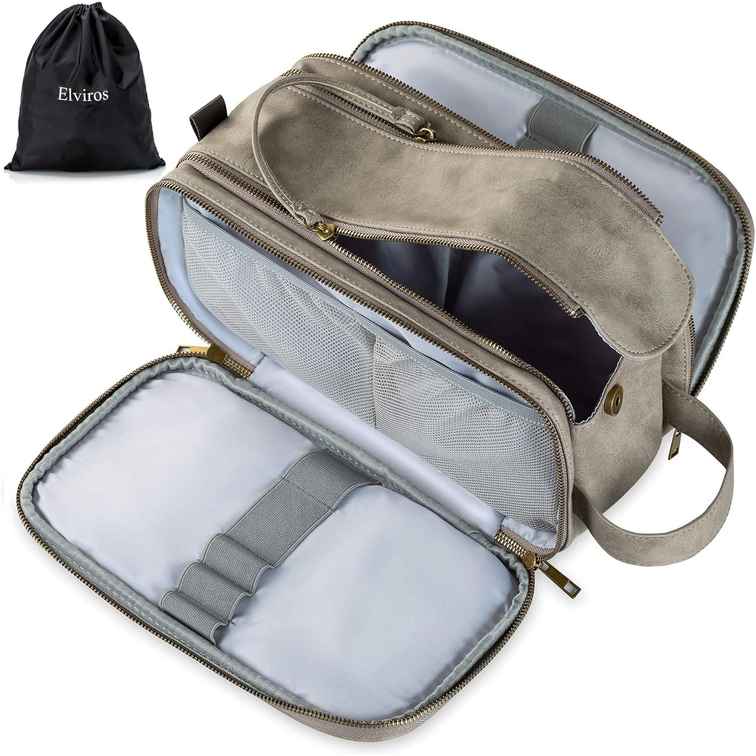 Buy now Elviros Toiletry Bag for Men, Large Travel Shaving Dopp Kit Water-resistant Bathroom Toiletries Organizer PU Leather Cosmetic Bags Large (Pack of 1) Grey at indiglob india