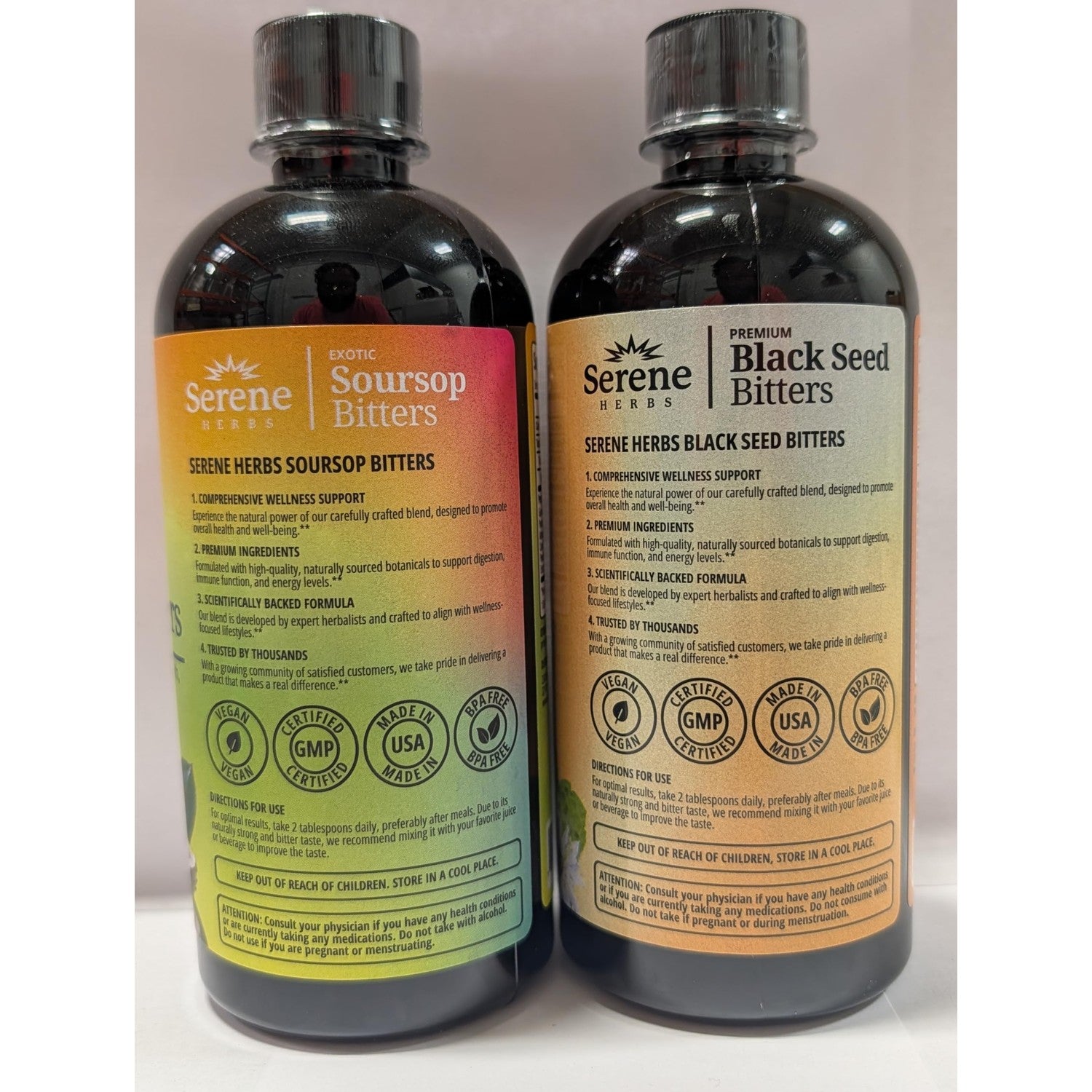 Serene Herbs Soursop Bitters Liquid & Black Seed Bundle – Organic Herbal Guanabana for Digestive Support – Vegan, Non-GMO – 32 oz (16 oz Each), (2 Pack)