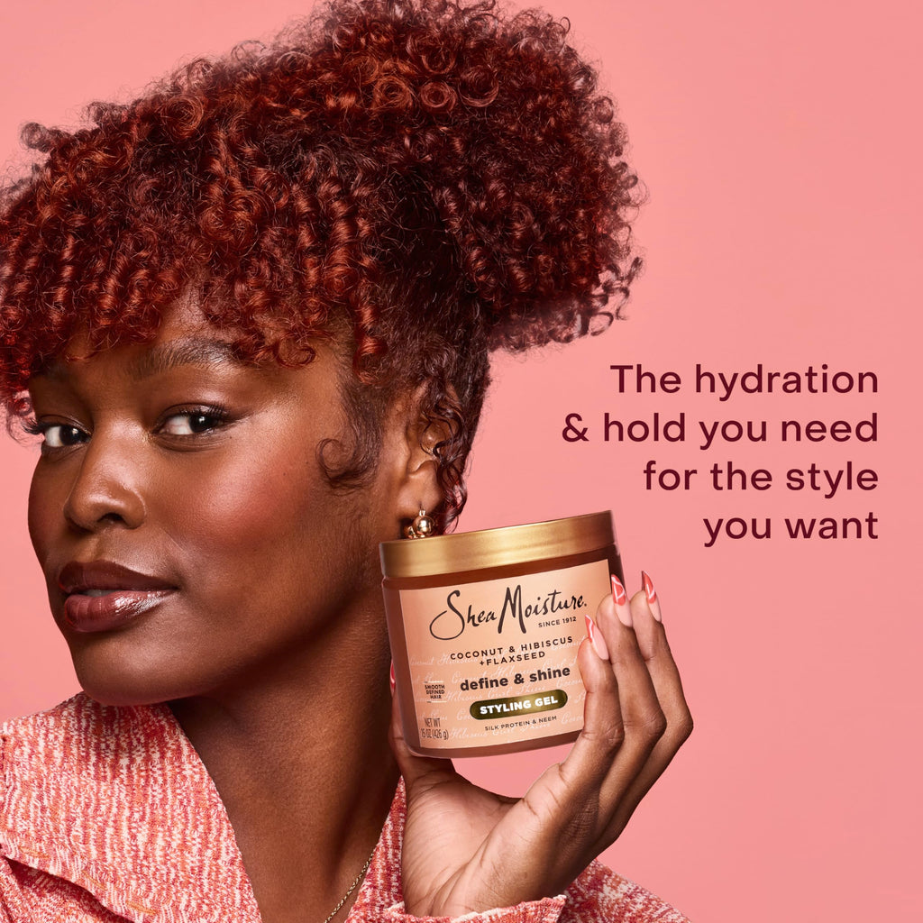 Shea Moisture Coconut & Hibiscus Define & Shine Styling Gel 15oz | For curly hair - hydrates, defines, and controls frizz with Coconut Oil, Flaxseed and Glycerin for lasting hold.