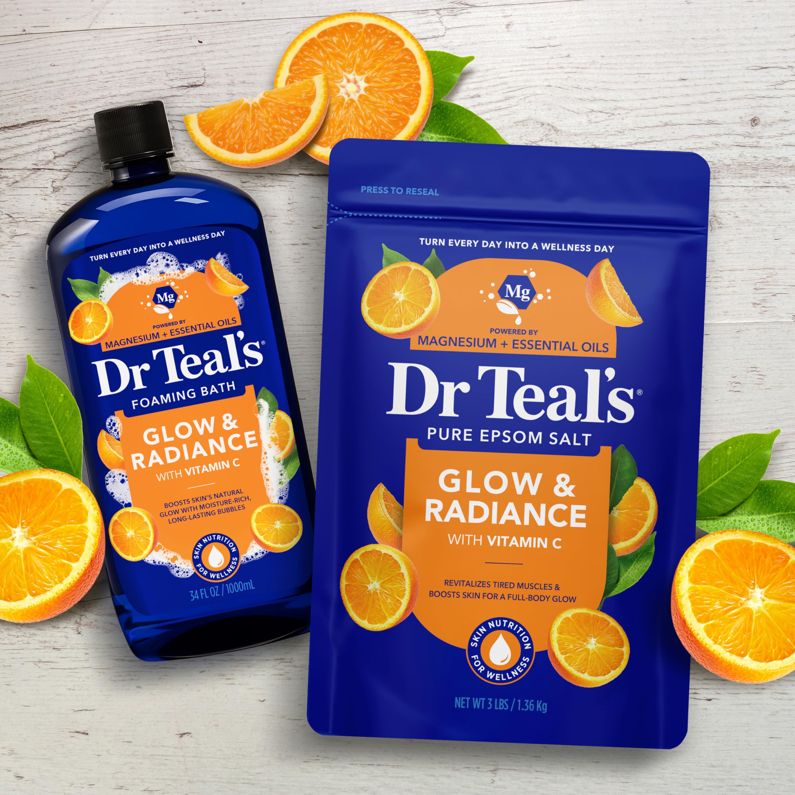 Dr Teal's Pure Epsom Magnesium Salt Soak, Glow & Radiance with Vitamin C & Citrus Essential Oils, 3 lbs