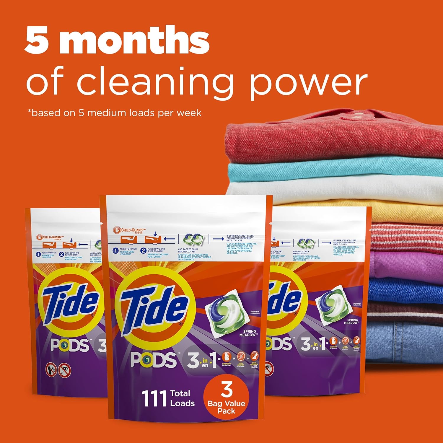 Buy now Tide PODS Laundry Detergent Soap Pods, Spring Meadow, 37 Count (Pack of 3 Bag Value Pack), Total 111 Count, HE Compatible at indiglob india