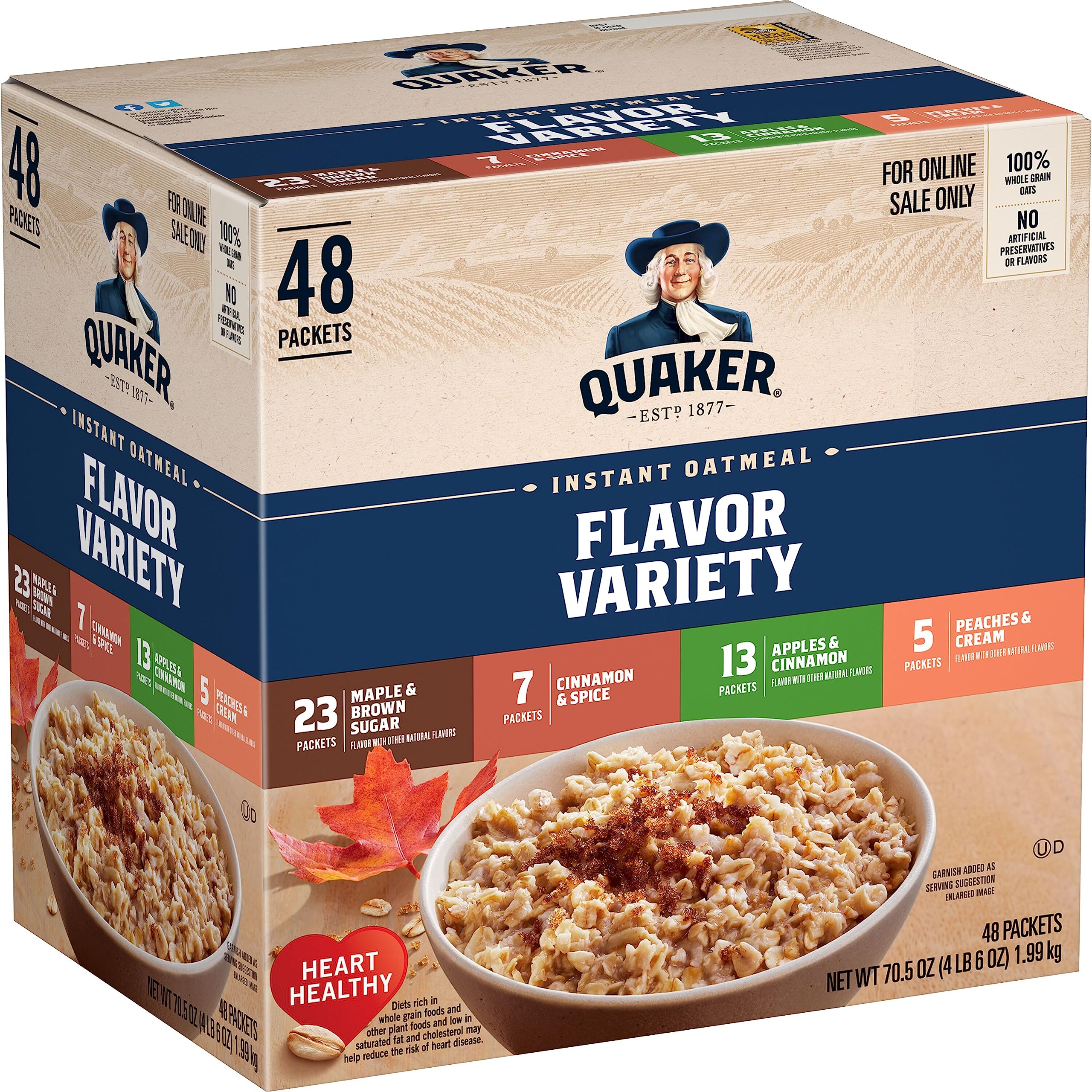 Buy now Quaker Instant Oatmeal Fruit & Cream Variety Pack, Single Serve Packets, (44 Pack) Variety Pack - Classic 4 Flavor at indiglob india