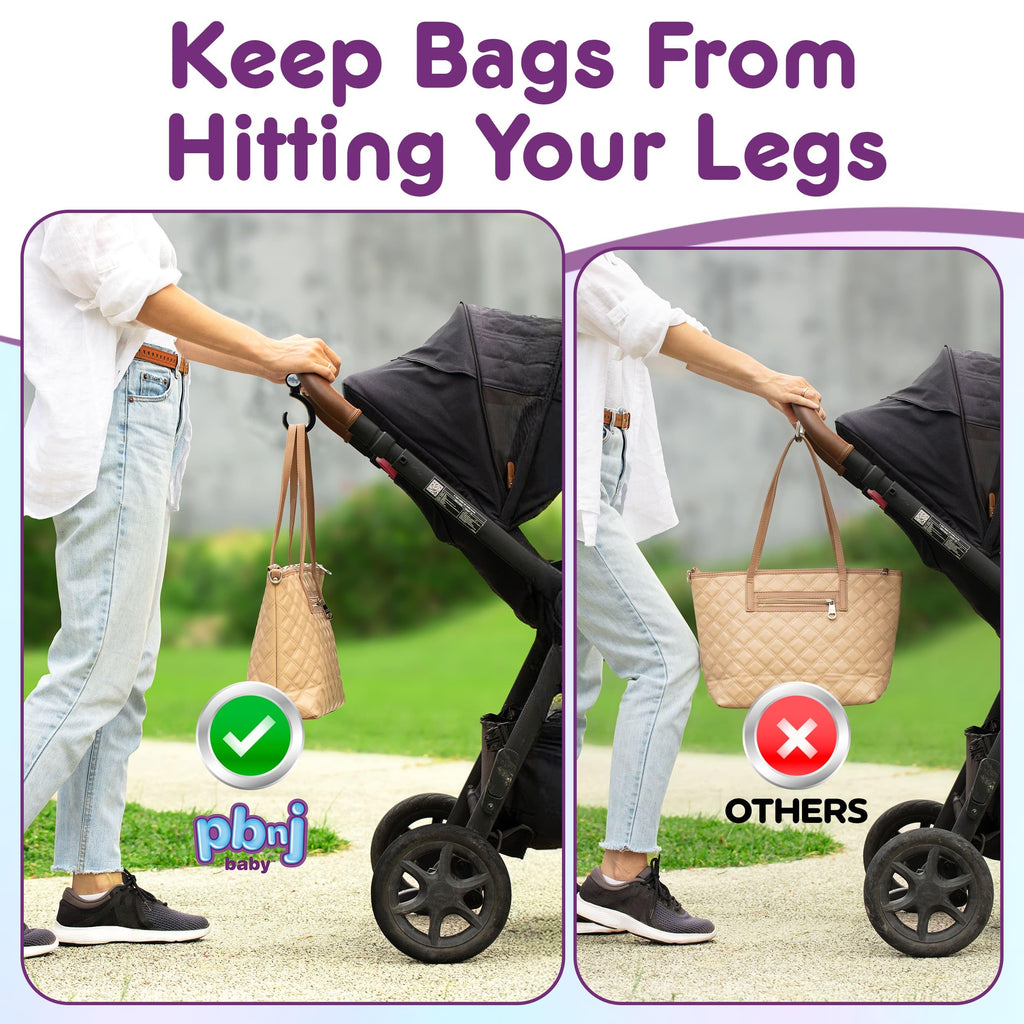 PBnJ Baby Stroller Hooks for Diaper Bags, Purses and Travel, 2 Pack