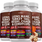 NEW AGE Lions Mane Mushroom Supplement with Turkey Tail Reishi Cordyceps Chaga with Marshmallow Root - 120 Count