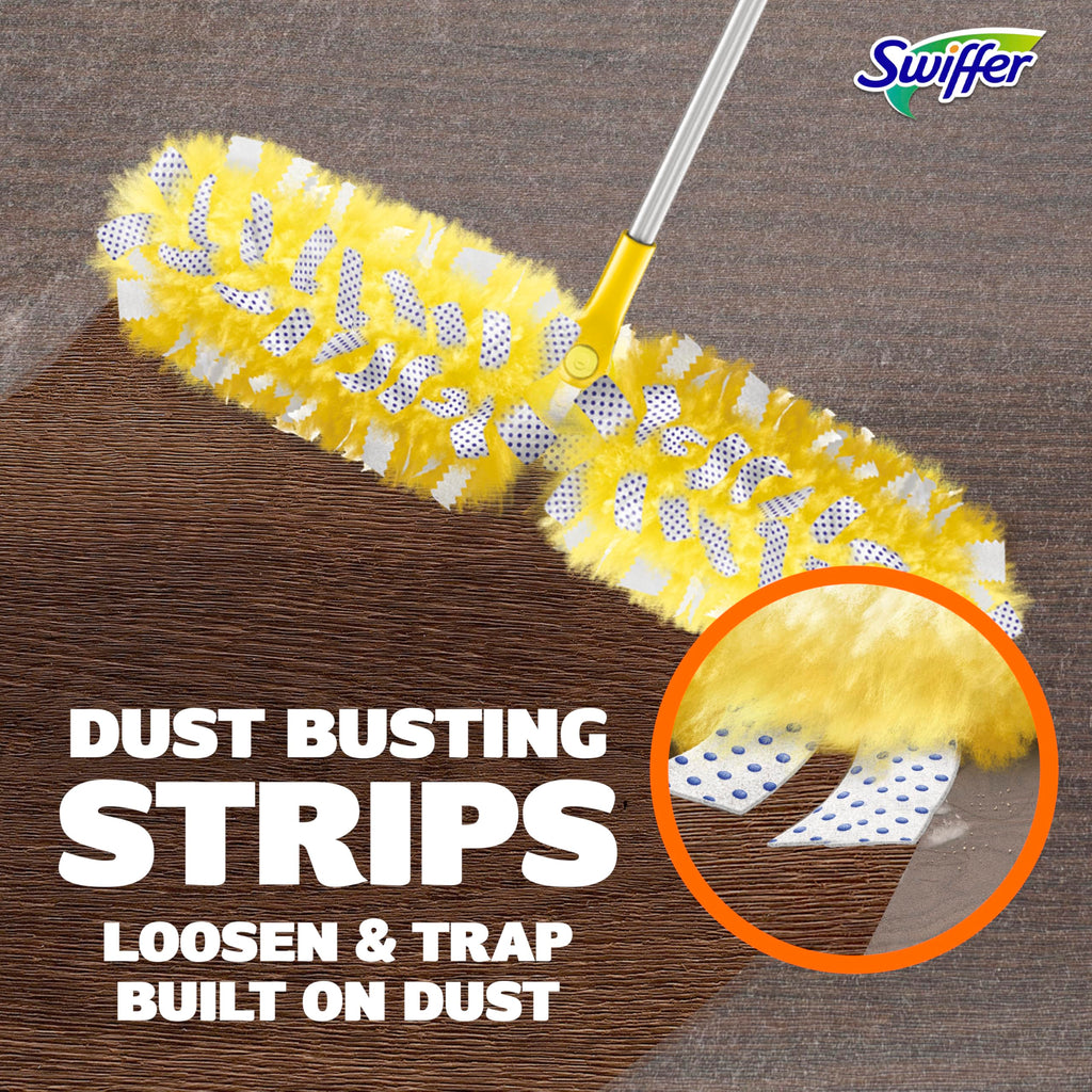 Swiffer Duster Kit with 6 ft Super Extendable Handle, Heavy Duty Starter Kit with 8 Refills, Lemon Scent