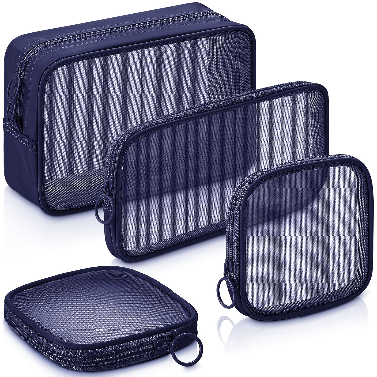 Buy now Weewooday 4 Pcs Mesh Makeup Bag Mesh Cosmetic Bag Travel Toiletry Pouch with Zipper Mini Makeup Cosmetic Purse for Daily Accessory(Small,Black) Small, Large, Medium Navy Blue at indiglob india