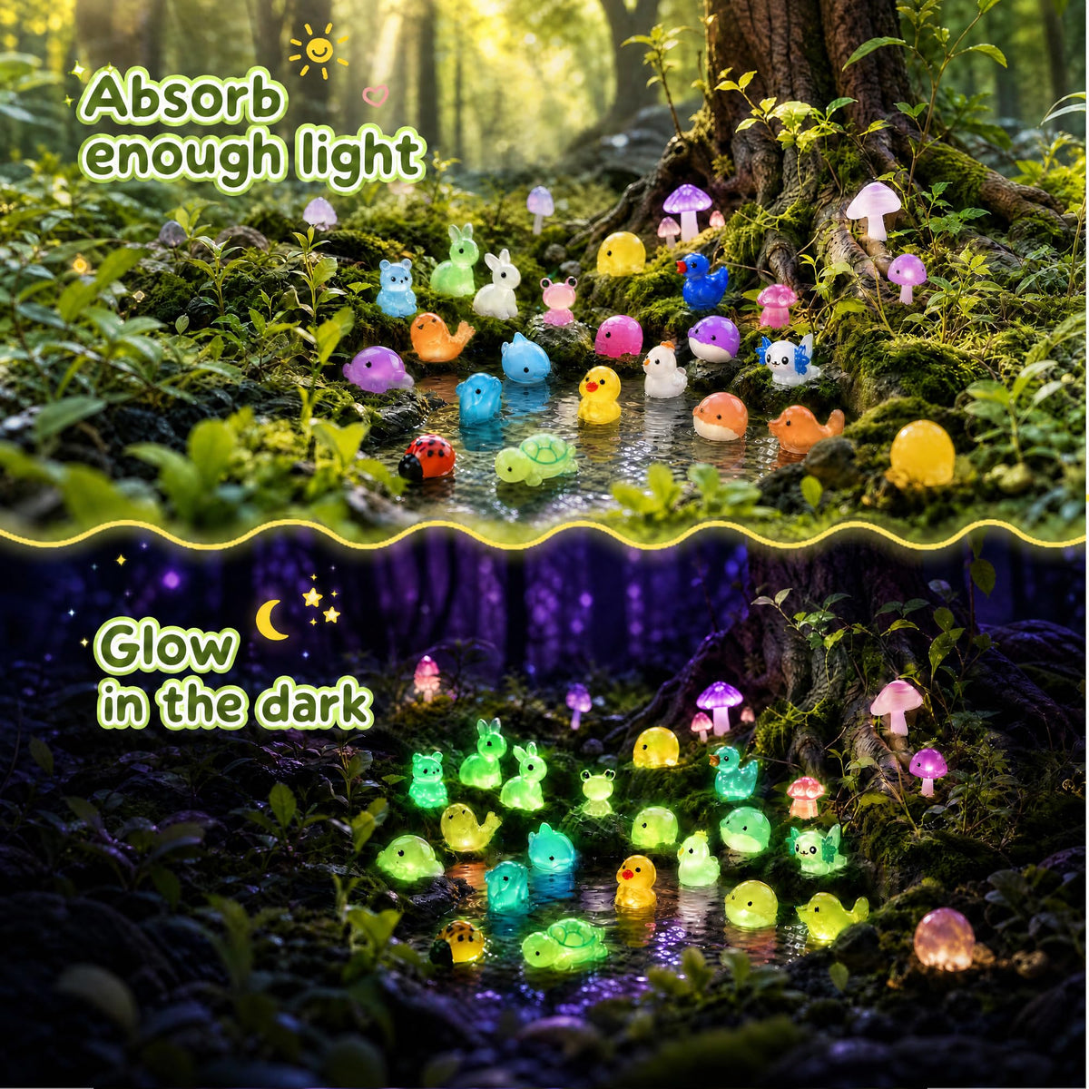120PCS Mini Resin Animals Bulk, 24 Styles Glow in The Dark Animal Figures