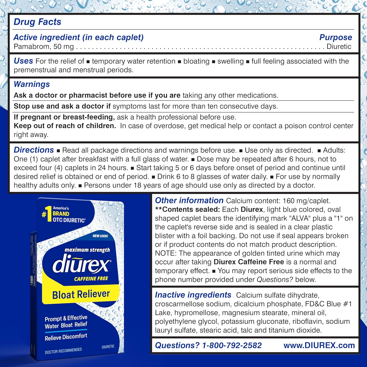 Buy now Diurex Caffeine-Free Bloat Relief, Maximum Strength, Relieve Water Bloat Discomfort, Up to 6 Hours of Relief, 24 Count at indiglob india