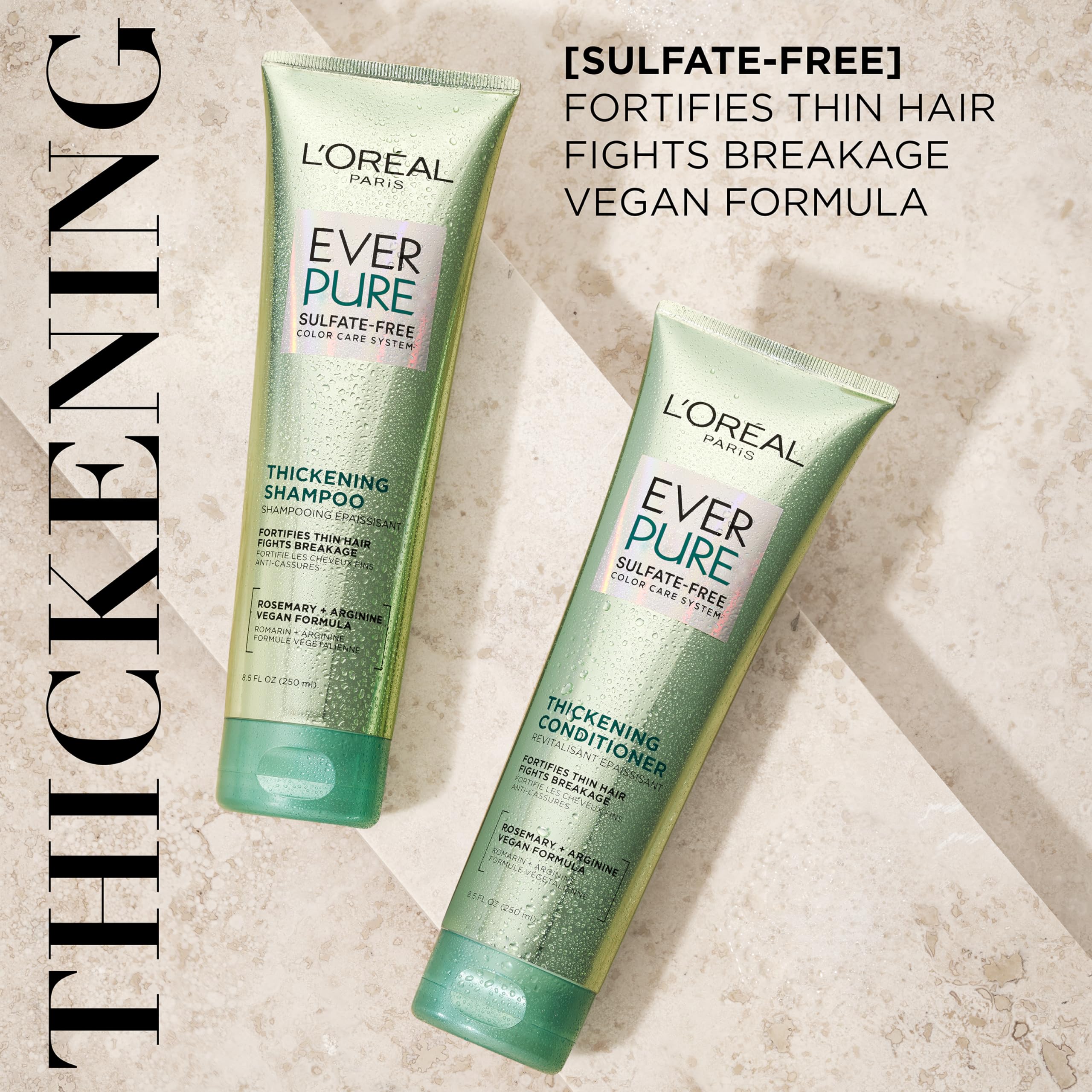 L'Oreal Paris Thickening Sulfate Free Conditioner, Thickens + Strengthens Thin, Fragile Hair, Hair Care with Rosemary Leaf, EverPure, 8.5 Fl Oz (Packaging May Vary)