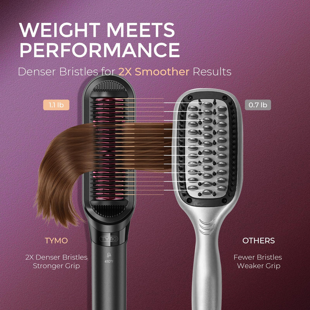 TYMO Flat Iron Hair Straightener Brush 2 in 1, 200M Ions Ceramic Hot Comb | Hair Straighteners for Women, Hair Iron for Anti-Frizz Straights, Waves, Curl, 3X Less Heat Damage, Dual Voltage, Black