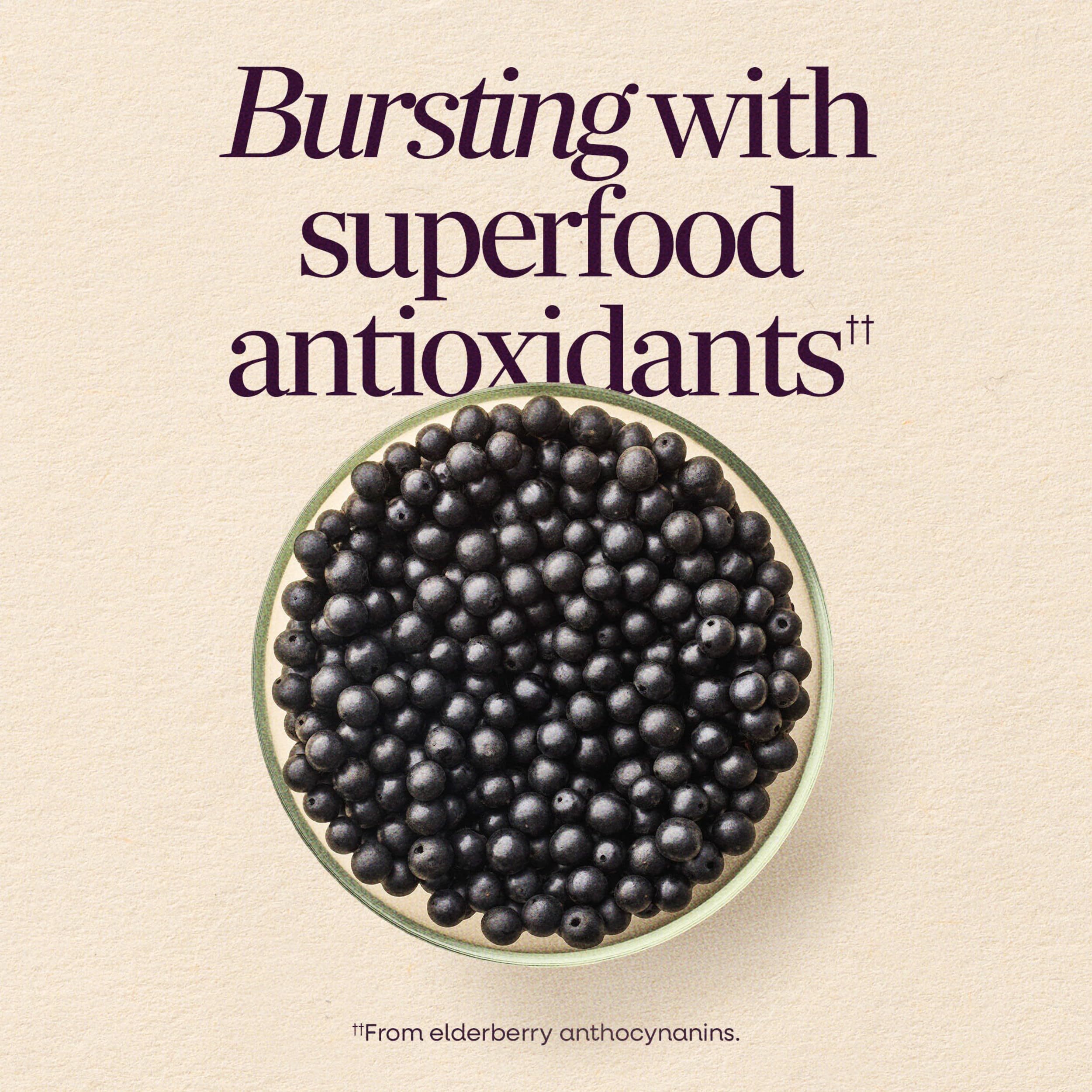 Nature's Way Sambucus Elderberry Gummies for Immune Support* Ages 4+, 60 ct | Immune Gummy with Black Elderberry Extract, Vitamin C, D3, Zinc, and Superfood Antioxidants*, Adults & Kids Ages 4+