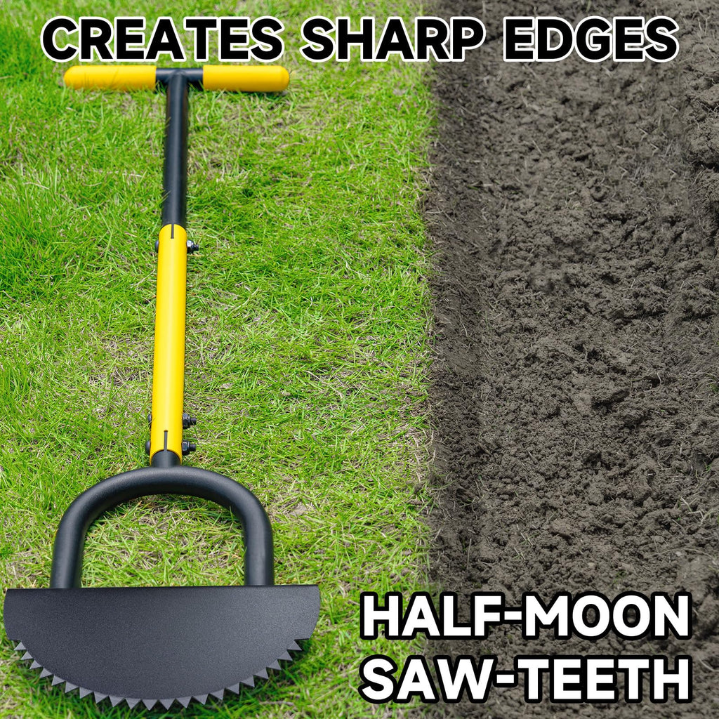 Manual Edger Lawn Tool with 38"-42" Adjustable Length, Half Moon Saw Tooth Border Edger with Wide Footplate Manganese Steel Blade, Garden Edging Tool for Flower Beds, Landscaping, Sidewalks, Yard