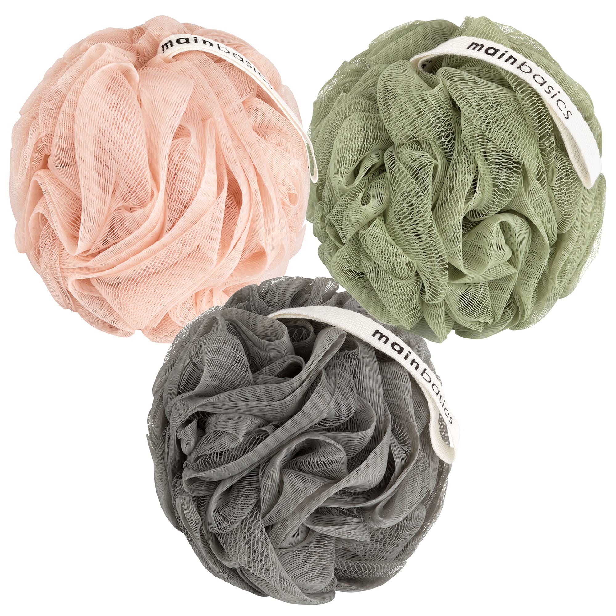 Buy now MainBasics Seaweed Infused Bath Shower Loofah Sponge Pouf Body Wash Scrubber (Set of 3) at indiglob india