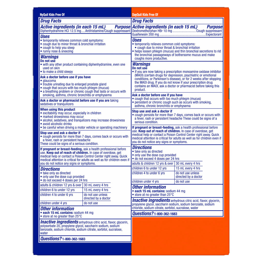 Buy now VICKS Kids DayQuil & NyQuil Cold & Cough Relief Liquid Co-Pack, Free of Artificial Dyes & Sugar, Multi-Symptom Relief of Cough, Sneezing, Runny Nose, Mucus, and Chest Congestion, for Ages 6+, 2x6oz at indiglob india