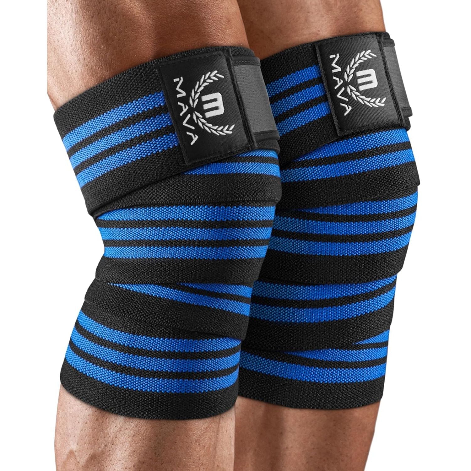 Buy now Mava Sports Knee Wraps (Pair) for Men & Women | Ideal for Cross Training, WODs, Gym Workouts, Weightlifting, Fitness & Powerlifting | Knee Straps for Squats | 72" Compression & Elastic Support Blue at indiglob india