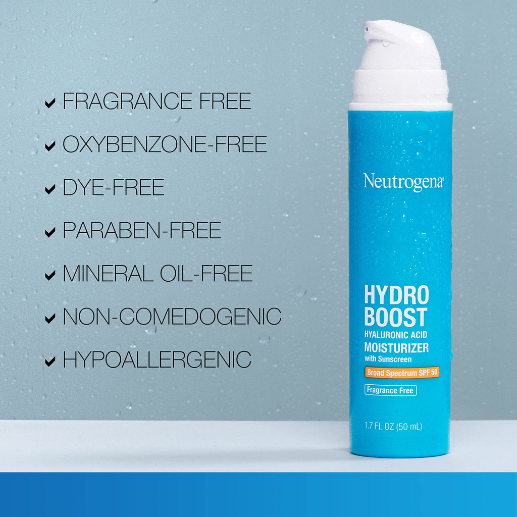Buy now Neutrogena Hydro Boost Hyaluronic Acid Hydrating Face Moisturizer With SPF 50, Fragrance Free Facial Moisturizer, 1.7 fl. oz, & Trial Size Hydro Boost Facial Cleanser, 0.5 fl. oz at indiglob india