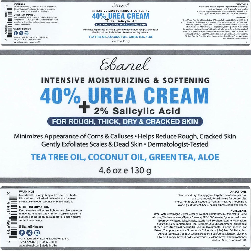 Buy now Ebanel Urea Cream 40% plus Salicylic Acid 2%, Foot Cream for Dry Cracked Heels Feet Knees Elbows Hands, Foot Dead Skin Cuticle Callus Remover Toenail Softener, Keratolytic Skin Barrier Repair at indiglob india