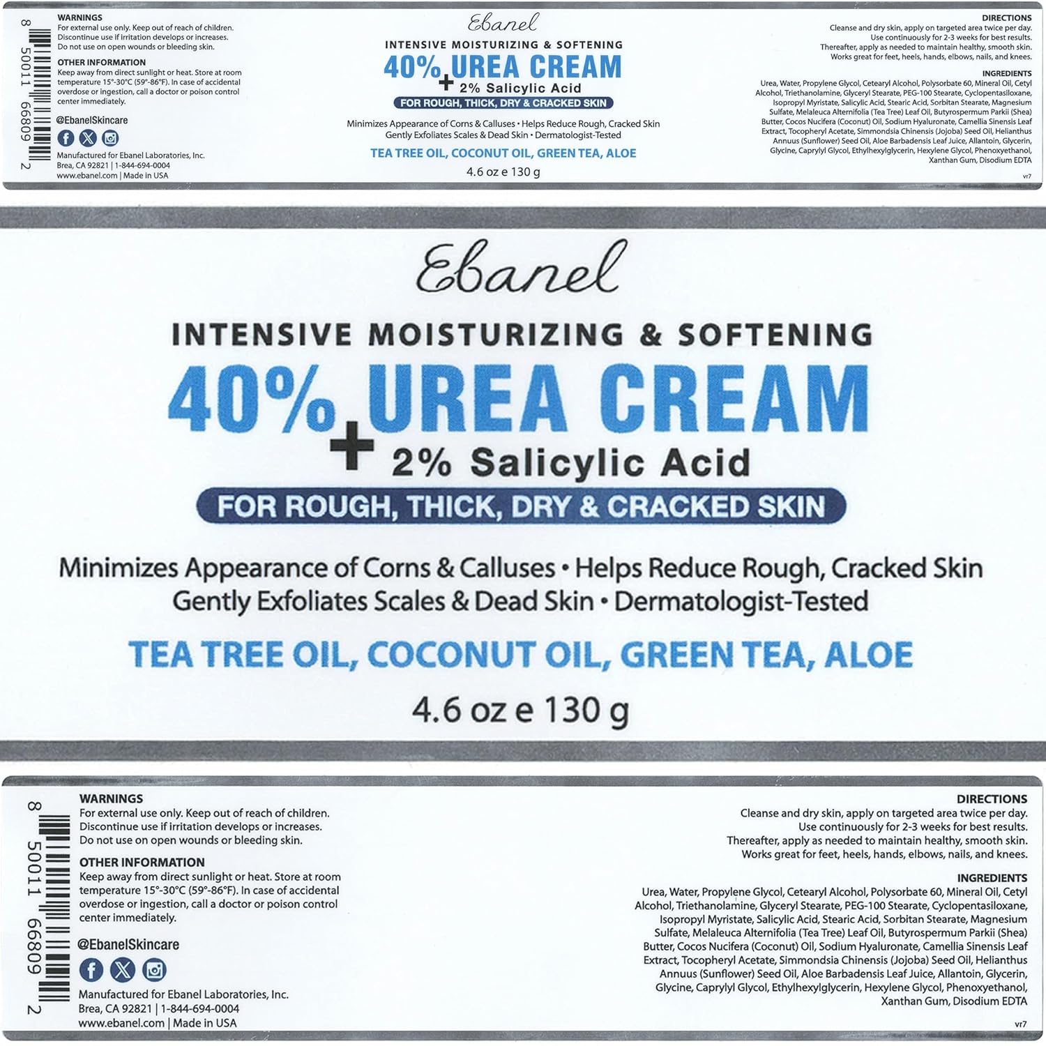 Buy now Ebanel Urea Cream 40% plus Salicylic Acid 2%, Foot Cream for Dry Cracked Heels Feet Knees Elbows Hands, Foot Dead Skin Cuticle Callus Remover Toenail Softener, Keratolytic Skin Barrier Repair at indiglob india