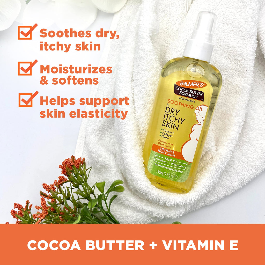 Buy now Palmer's Cocoa Butter Formula Soothing Oil with Vitamin E, Dry, Itchy Skin Relief, Anti-Itch Body Oil, 5.1 Ounces at indiglob india