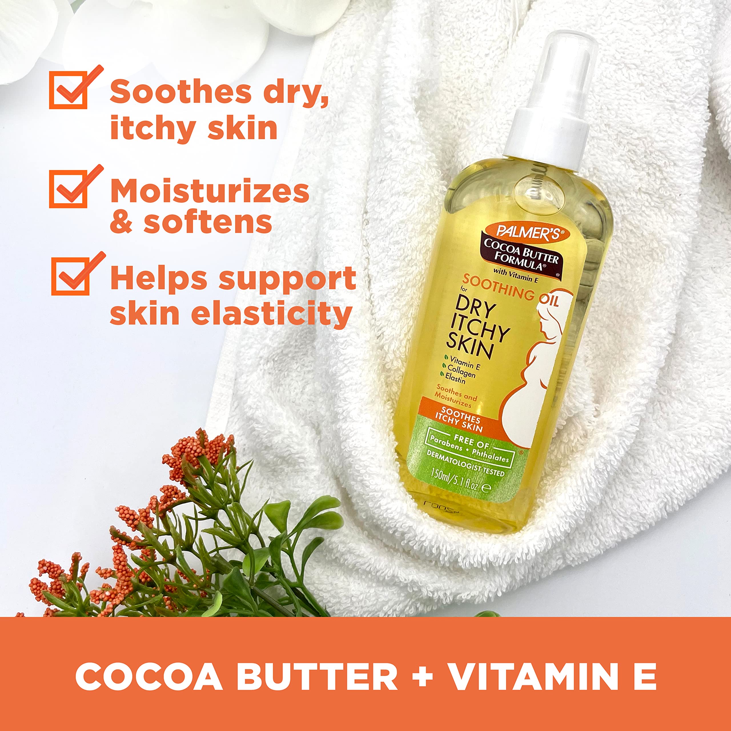 Buy now Palmer's Cocoa Butter Formula Soothing Oil with Vitamin E, Dry, Itchy Skin Relief, Anti-Itch Body Oil, 5.1 Ounces at indiglob india