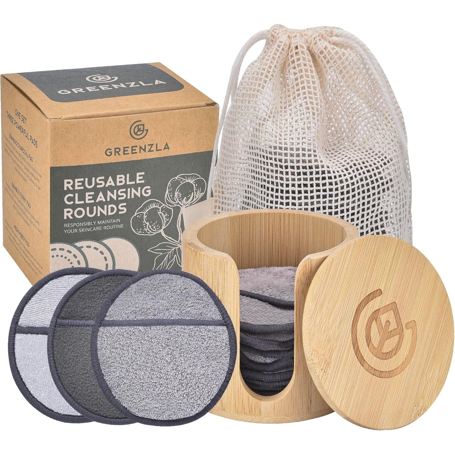 Buy now Greenzla Reusable Makeup Remover Pads (20 Pack) Washable Laundry Bag & Round Box for Storage, Reusable Bamboo Cotton Rounds for All Skin Types 12 Pack Bamboo Holder at indiglob india