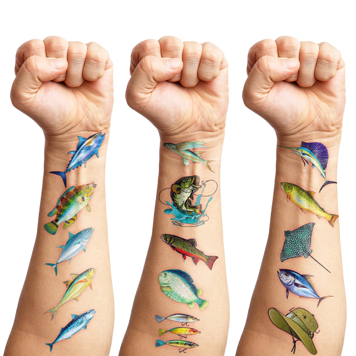 60 PCS Fishing Temporary Tattoos for Kids