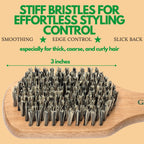 GranNaturals Hard Bristle Slick Back Hair Brush for Men & Women with Thick Curly Hair - Stiff Nylon Small Hairbrush for Smoothing, Waves, Beard, Fades, Locs, Dreads