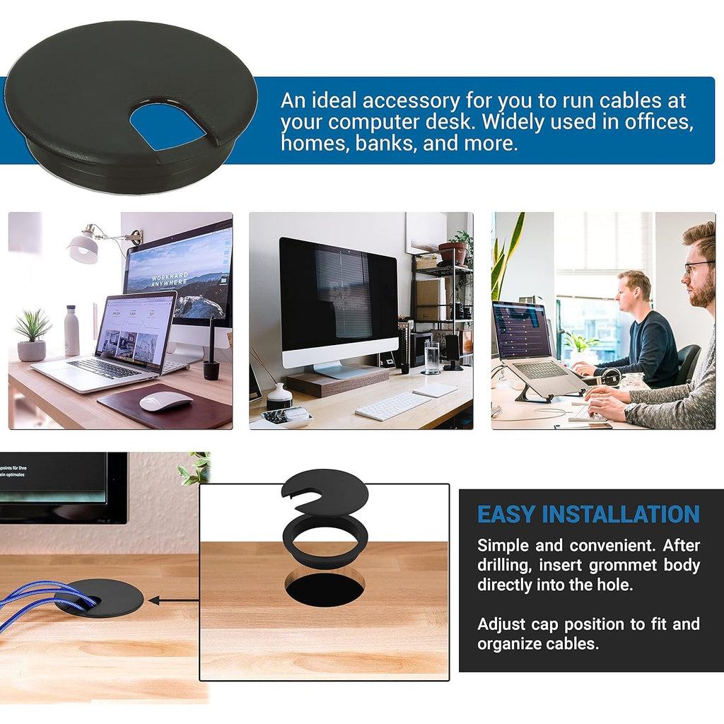 Buy now 5 Pack Rok Hardware 3" (76mm) Black Round Computer Desk Table Port Wire Cable Cord Organizer Hole Cover Grommet, ROKRG3BLK at indiglob india