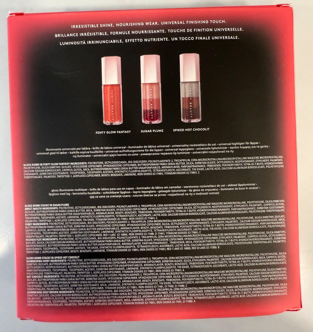 Buy now FENTY BEAUTY Glossy Posse VIII 3-Piece Lip Luminizer Set | Shades Fenty Glow Fantasy, Sugar Plumz, Spiked Hot Chocolit | 3 x 0.3 Fl Oz at indiglob india