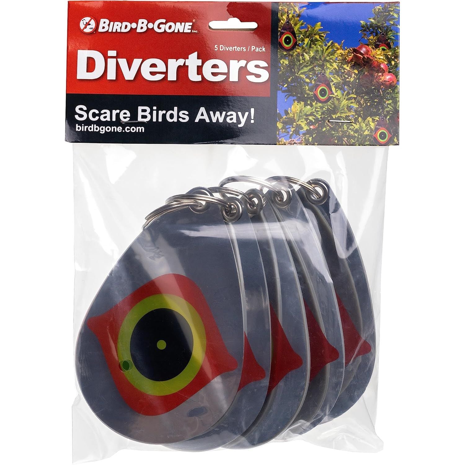 Buy now Bird B Gone - Reflective Eye Bird Diverters - Set of 5 - Foil Deterrent Mimics Predator Eyes - Scares Birds Away - for Trees, Patios, Gazebos, Boats, Etc - Durable Outdoor Plastic - 360° Rotation 5 Pack at indiglob india