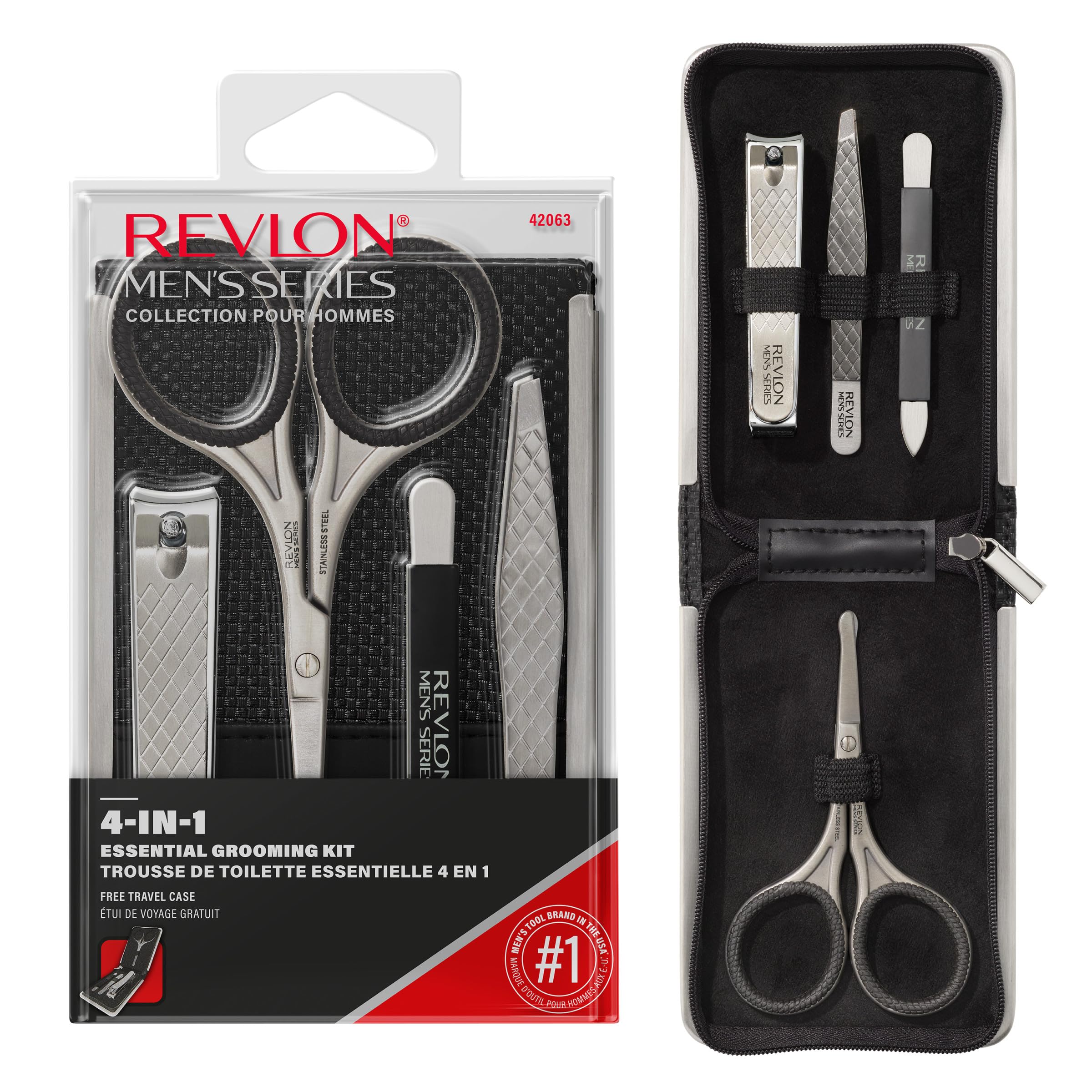 Buy now Revlon Men's Grooming Kit, 5-Piece Travel Essentials Set, Includes Nail Clippers, Scissors, File, Tweezers and Carrying Case, Stainless Steel, 1 count at indiglob india
