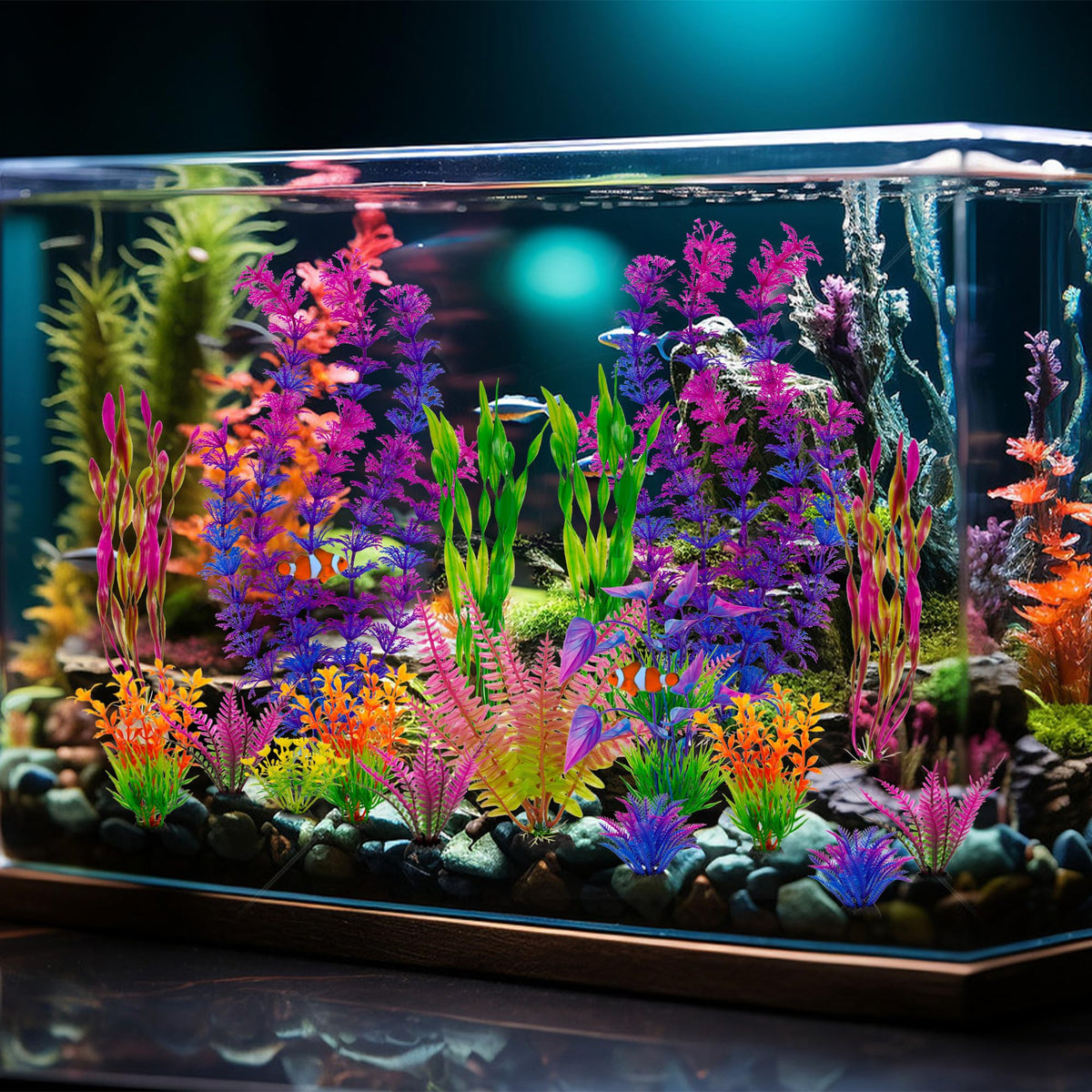 Ameliade Artificial Aquarium Plastic Plants Fish Tank Decorations, 25PCS