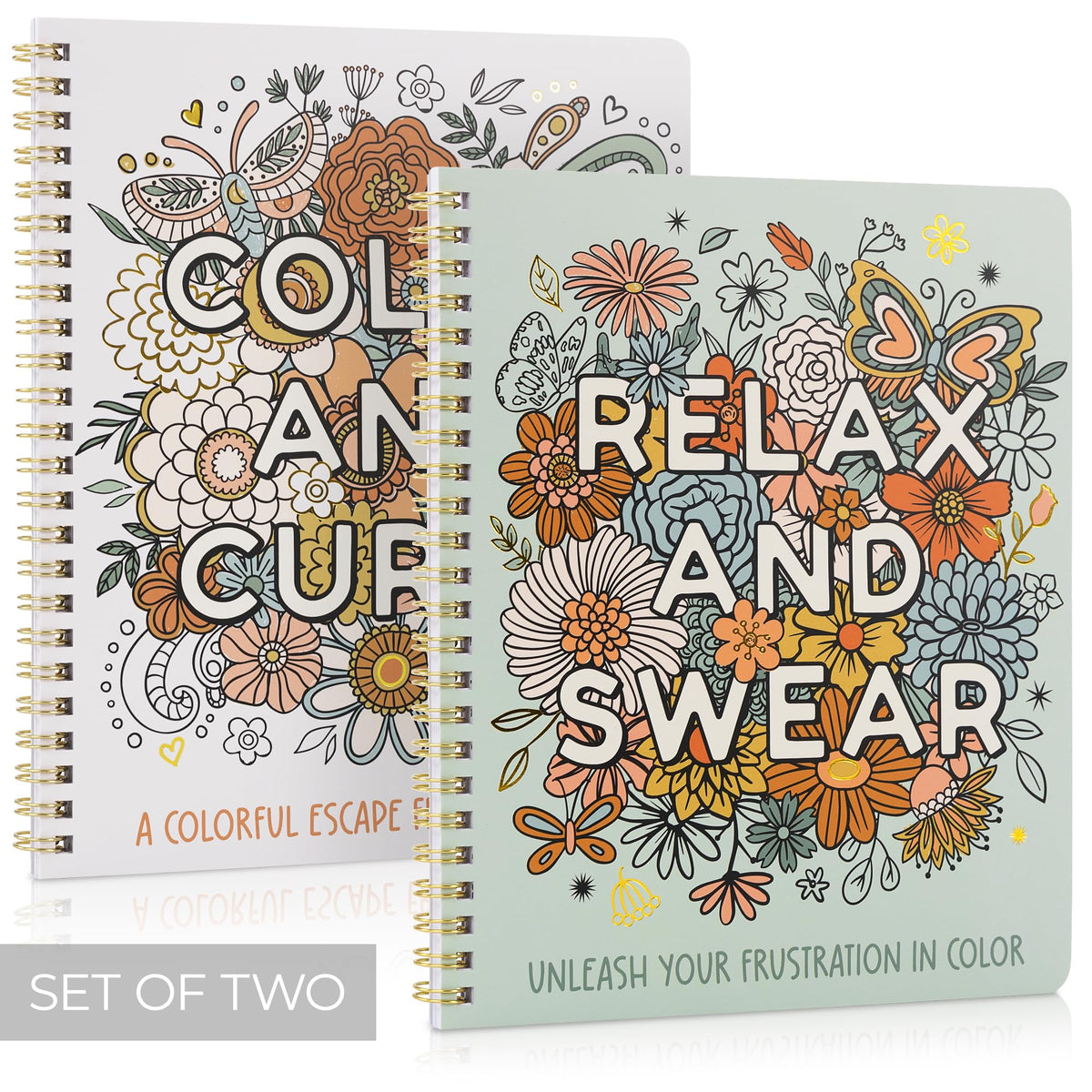 Beautiful Coloring Book Set of 2 for Adult Relaxation with Floral Designs
