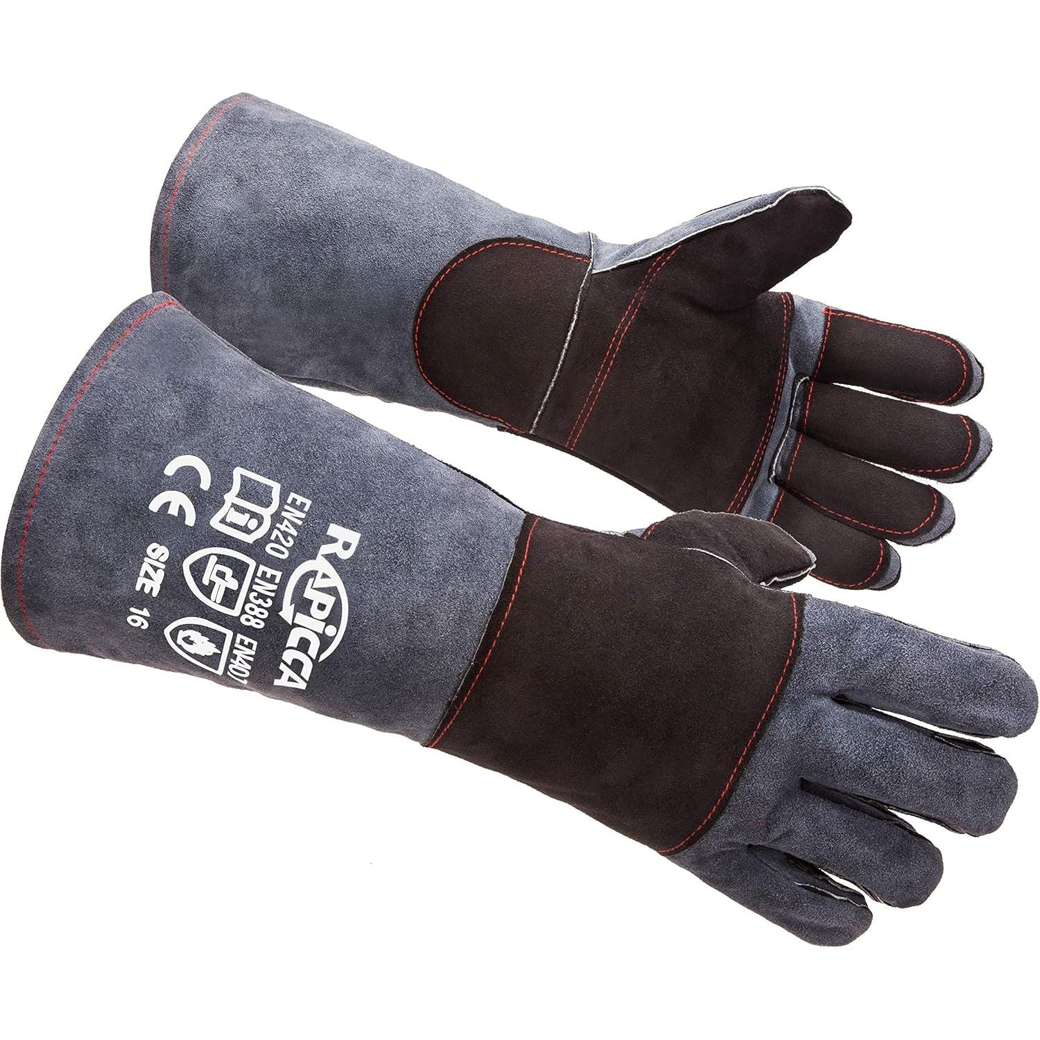 Buy now RAPICCA Animal Handling Gloves Bite Proof Reinforced Leather Padding Dog,Cat Scratch,Bird Handling Falconry Gloves Grabbing,Reptile Squirrel Snake Bite 22in Grey-Black 2 Count (Pack of 1) 16 Inches at indiglob india