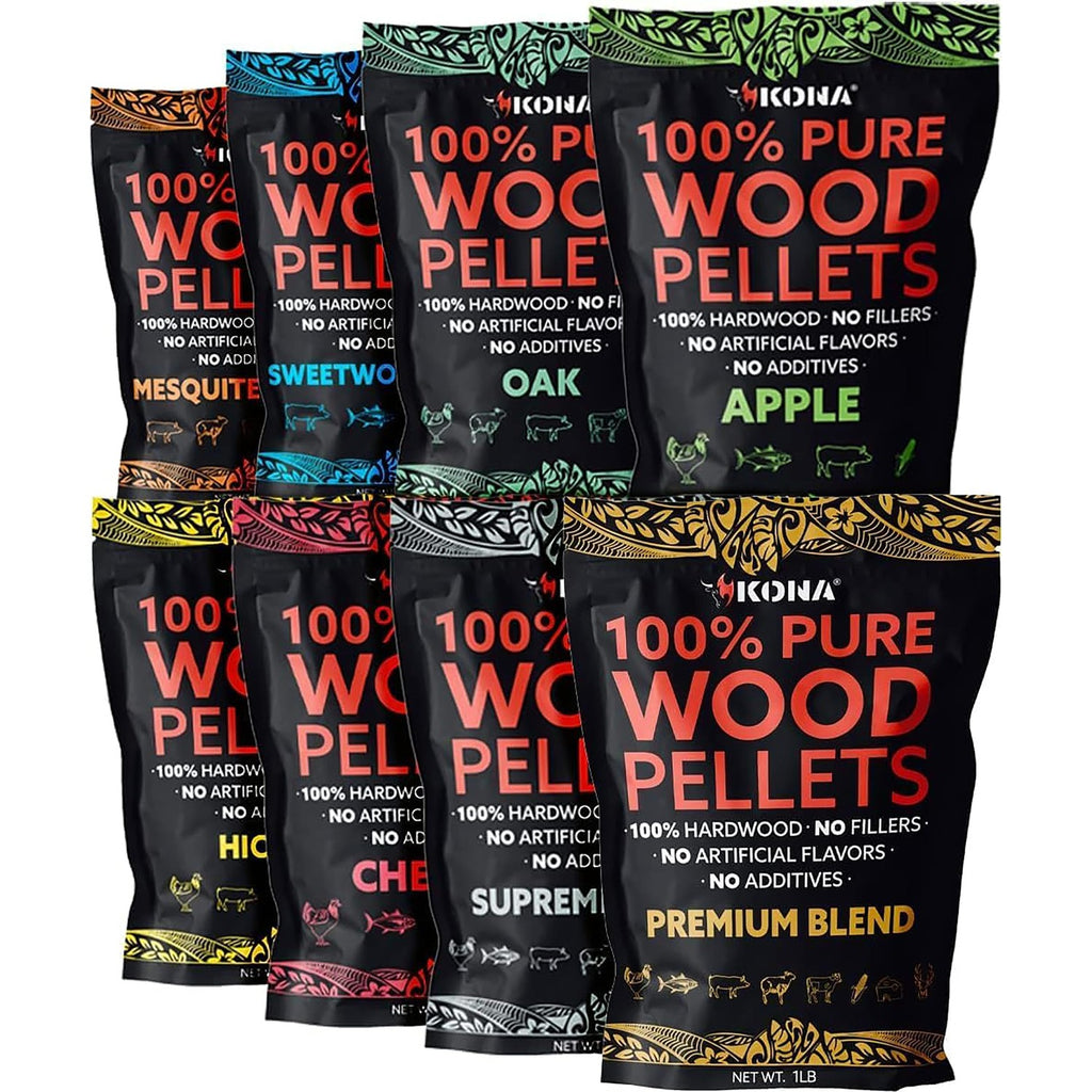 Kona Wood Pellet Variety Pack for Ninja Woodfire - 8 Flavors, 8 x 1 lb
