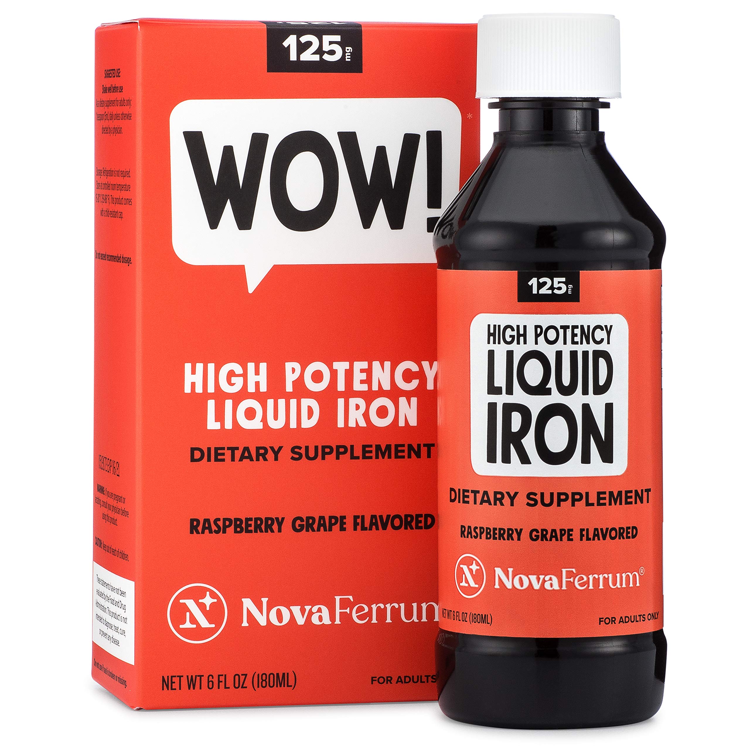 NovaFerrum Wow 125mg High Potency Liquid Iron Supplement for Adults | Vegan verified and gluten free certified, sugar-free formula for those managing low iron levels every single day | 6 Fl Oz