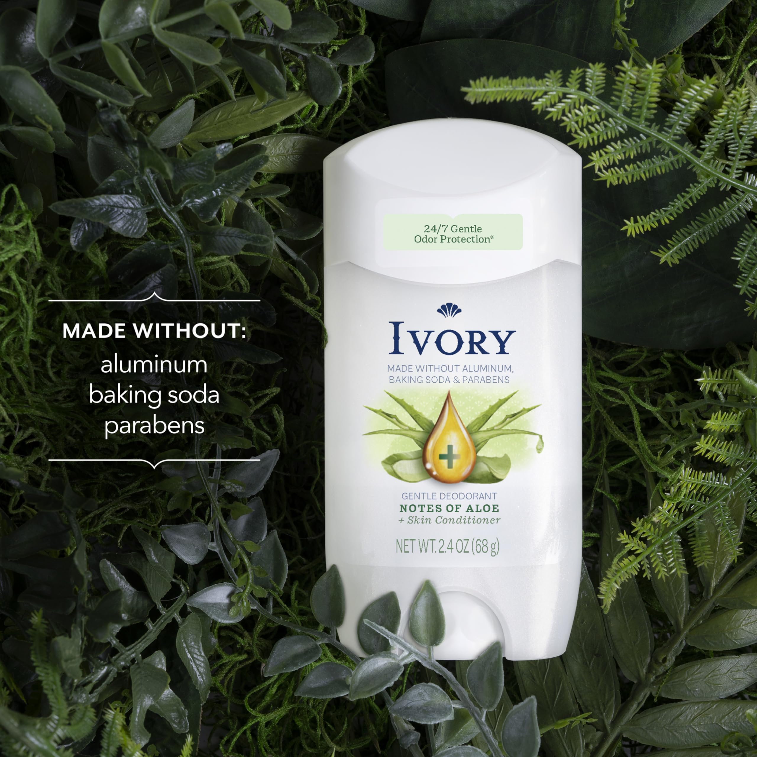 Ivory Aluminum Free Deodorant, Notes of Aloe, 24hr Gentle Deodorant, Dermatologist Tested, Baking Soda Free, Paraben Free, 2.4 oz