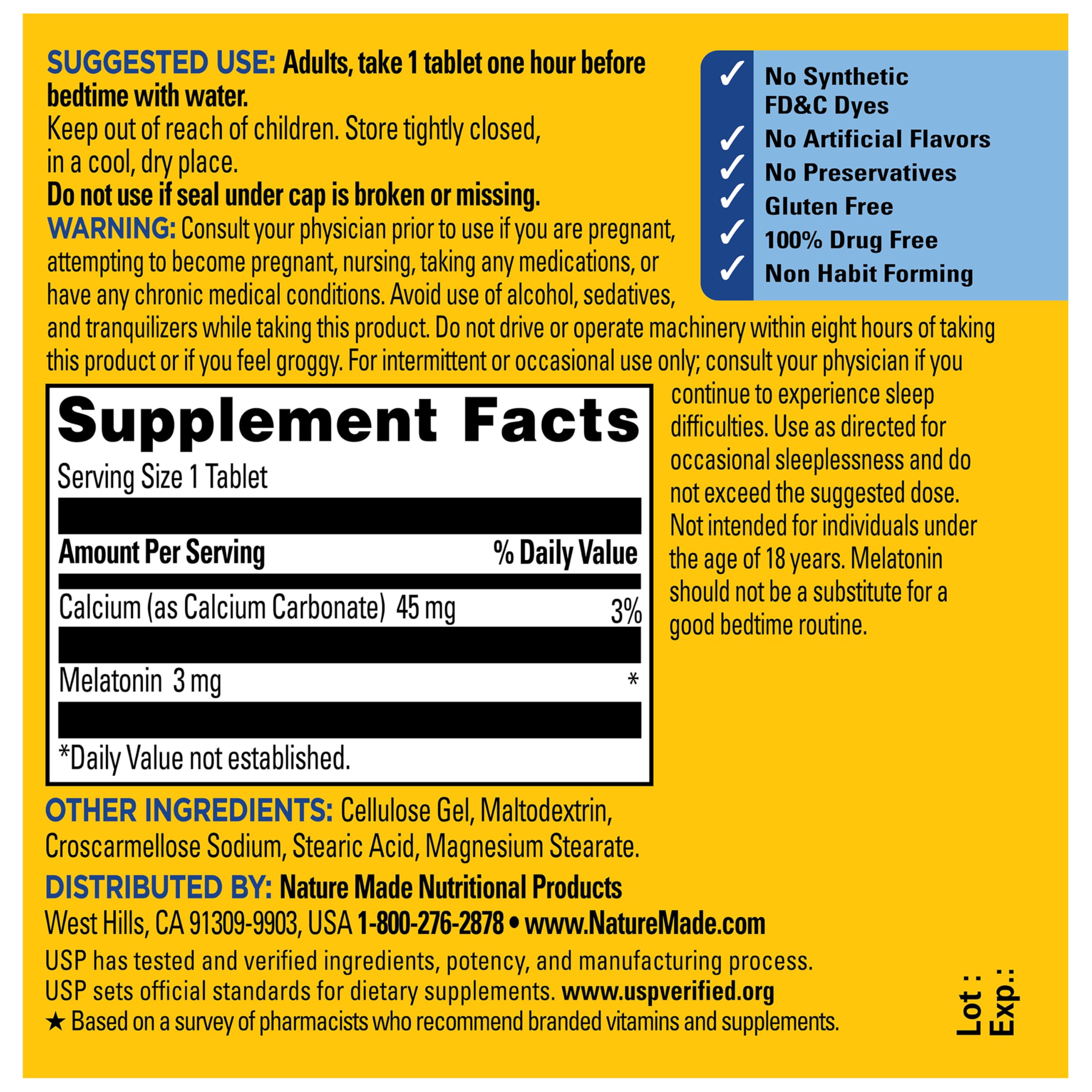Nature Made Melatonin 3mg Sleep Aids for Adults, 240 Tablets | 100% Drug Free Sleep Aid for Men and Women, Sleep Supplements for Adults, Helps You Fall Asleep Faster, 240 Day Supply