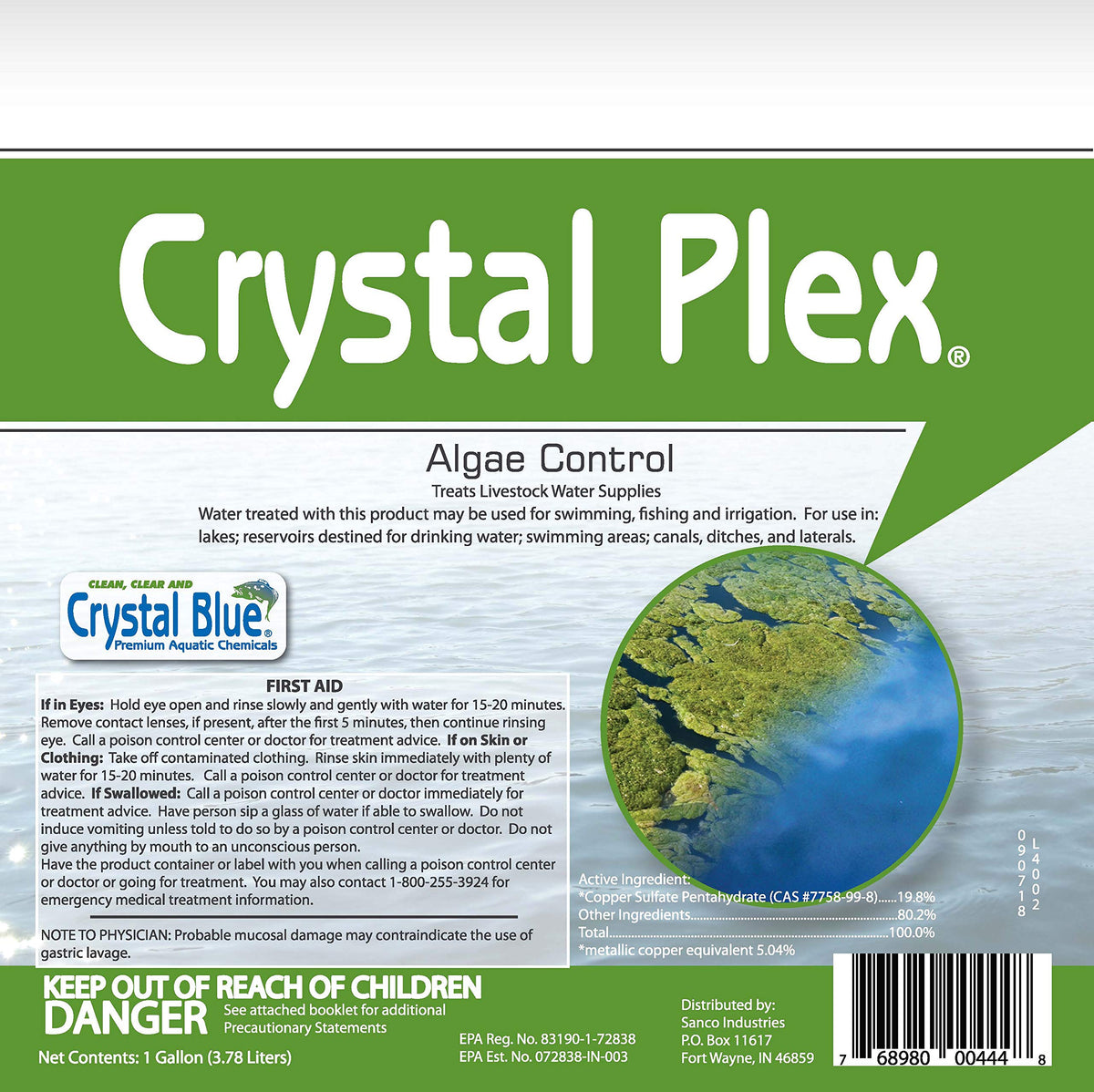Crystal Plex - Lake and Pond Algaecide Treatment - Liquid Copper Algaecide Kills and Prevents Various Types of Algae (Planktonic, Filamentous, Chara) - 1 Gallon Treats up to 1 Acre