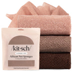 Kitsch African Net Sponge – Exfoliating Body Scrubber – Rosewood, 3 Pcs | for Cleansing & Gentle Daily Exfoliation – Stretchable Bath Sponge for Hard-to-Reach Areas – Long-Lasting Shower Essential