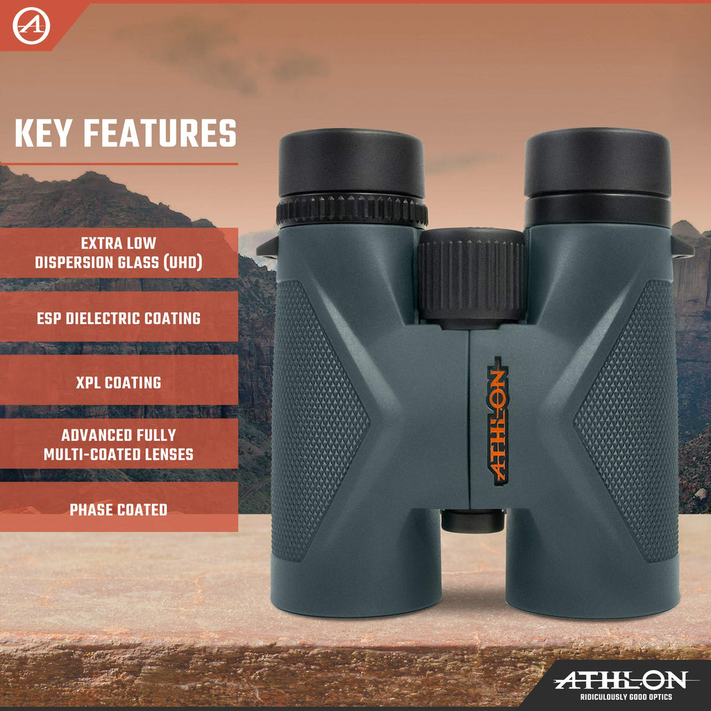 Buy now Athlon Optics 8x42 Midas UHD Gray Binoculars with ED Glass for Adults and Kids, High-Powered Binoculars for Hunting, Birdwatching, and More at indiglob india