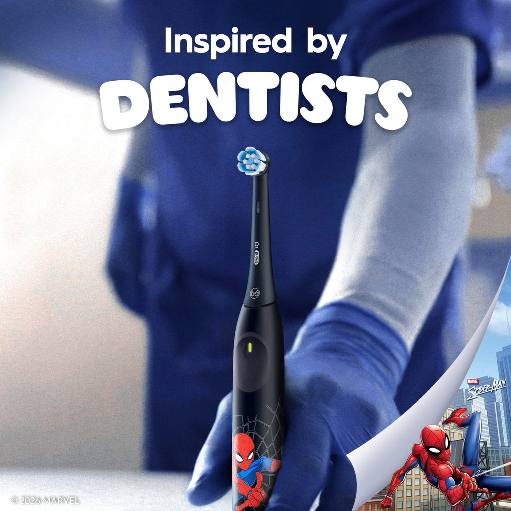 Buy now Oral-B iO Kids Limited Rechargeable Electric Powered Toothbrush, Spiderman with 1 Gentle Care Brush Head - Automatic Pressure Sensor to Protect Gums - 3 Cleaning Settings - 2 Min Music Timer at indiglob india