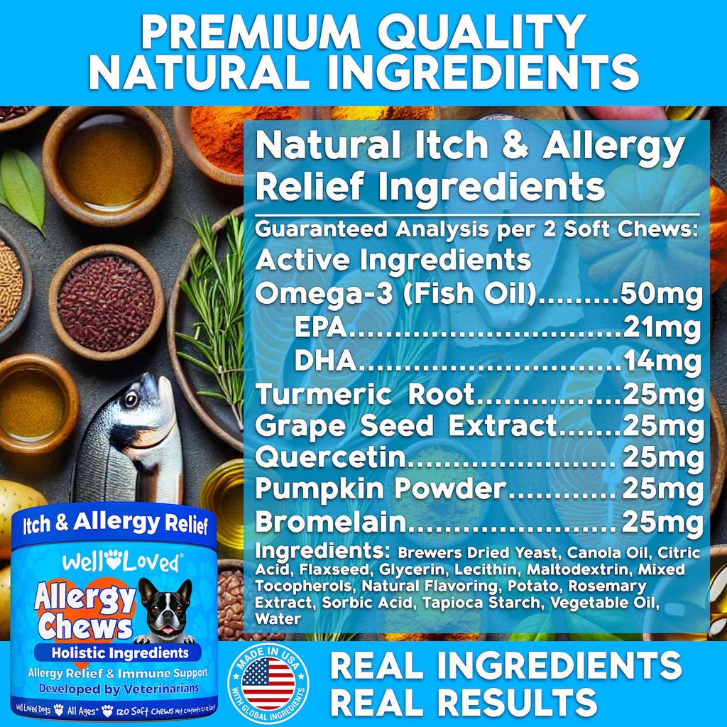 Well Loved Dog Allergy Chews, Dog Allergy Relief, USA Made, Vet Developed