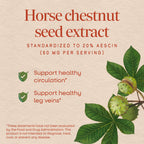 Nature's Way Horse Chestnut Extract, Supports Healthy Leg Veins*, 90 ct | Premium Extract, Standardized to 20% Aescin, Non-GMO Project Verified, Gluten Free, Vegan, 90 Capsules