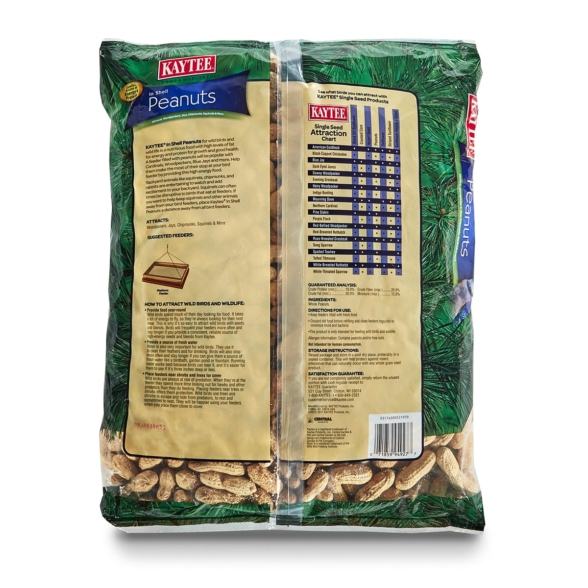 Kaytee Whole Peanuts in Shell for Cardinals, Blue Jays, Woodpeckers and Other Outside Wild Birds, Two 5 Pound Bags