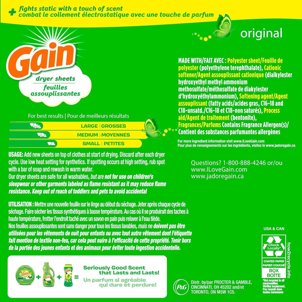 Buy now Gain Dryer Sheets Plus Wrinkle Release, Original Scent, 240 Count, Fights Static With a Touch of Scent, Laundry Sheets at indiglob india
