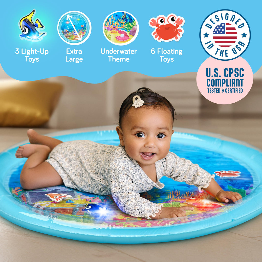 SplashEZ Lights Up Tummy Time Water Mat for Babies, 30" X-Large