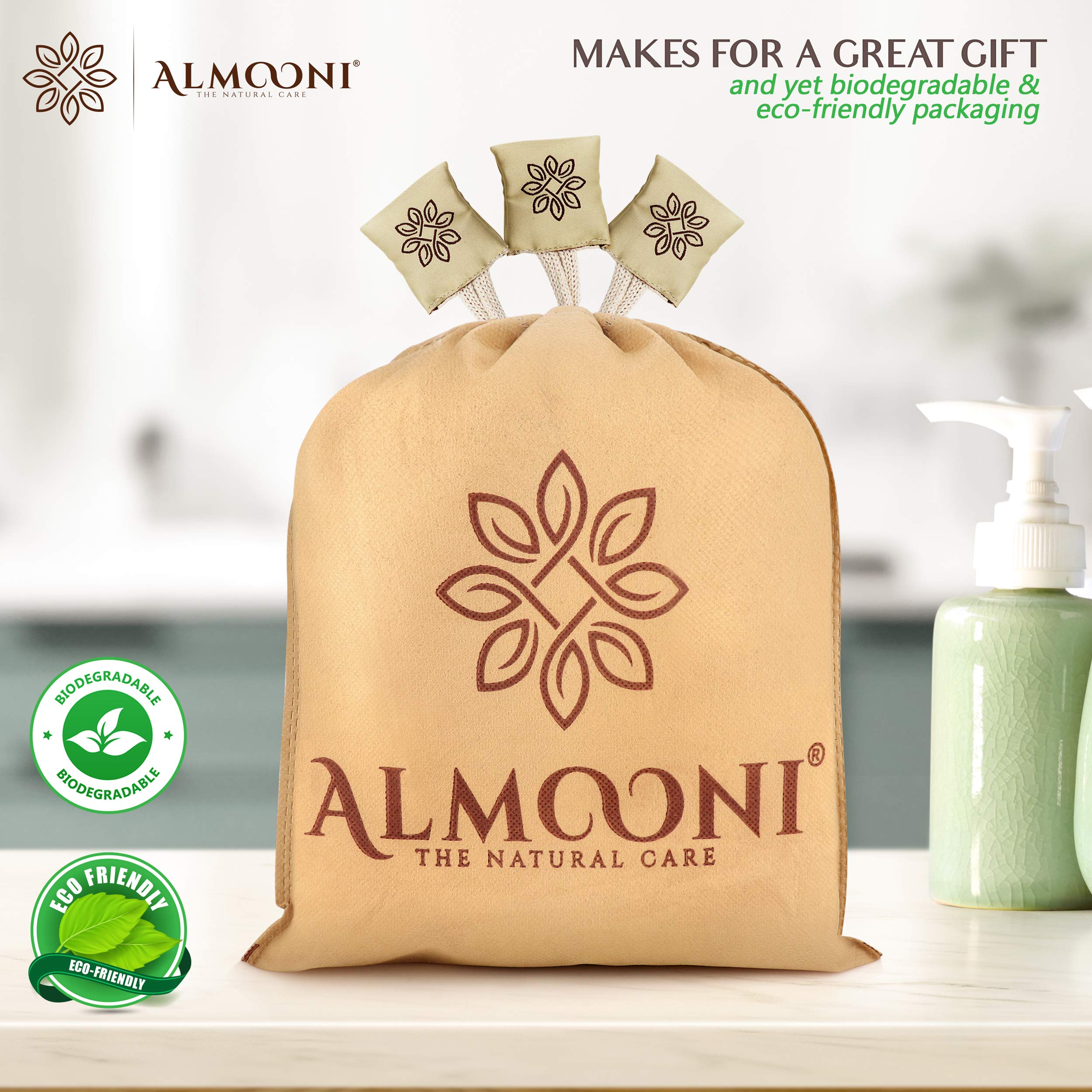 ALMOONI Natural Loofah Body Scrubber, Egyptian Loofah Sponge, 3 Count | Natural Egyptian Loofah Sponge, Round Shape Shower Sponge for Face & Body, Men & Women, Gentle Exfoliation, Large Size