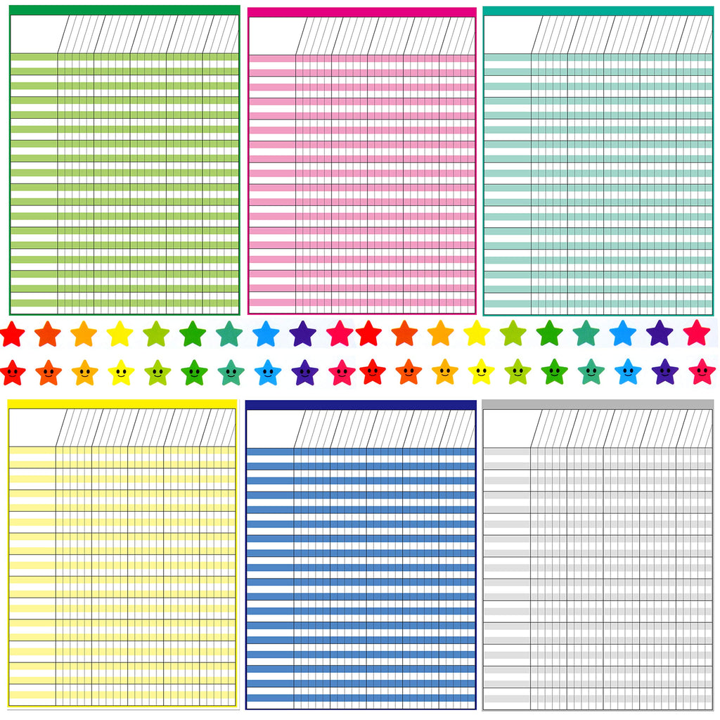 Youngever 6 Pack Multi-Color Laminated Dry Erase Incentive Chart with 120 Reward Star Stickers for Chore Responsibility, School Attendance, Homework Progress Tracking Chart (17 Inch x 22 Inch)