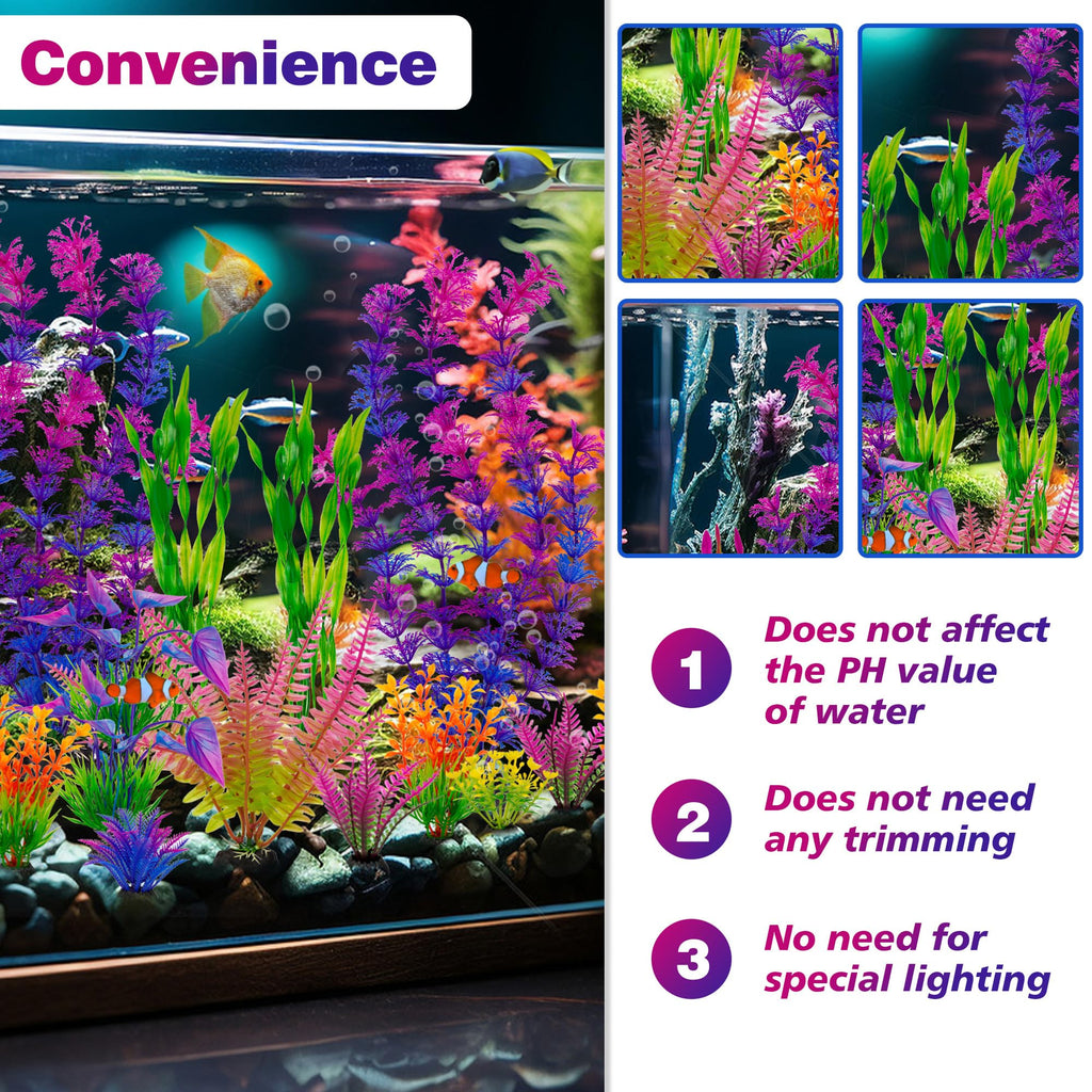 Ameliade Artificial Aquarium Plastic Plants Fish Tank Decorations, 25PCS